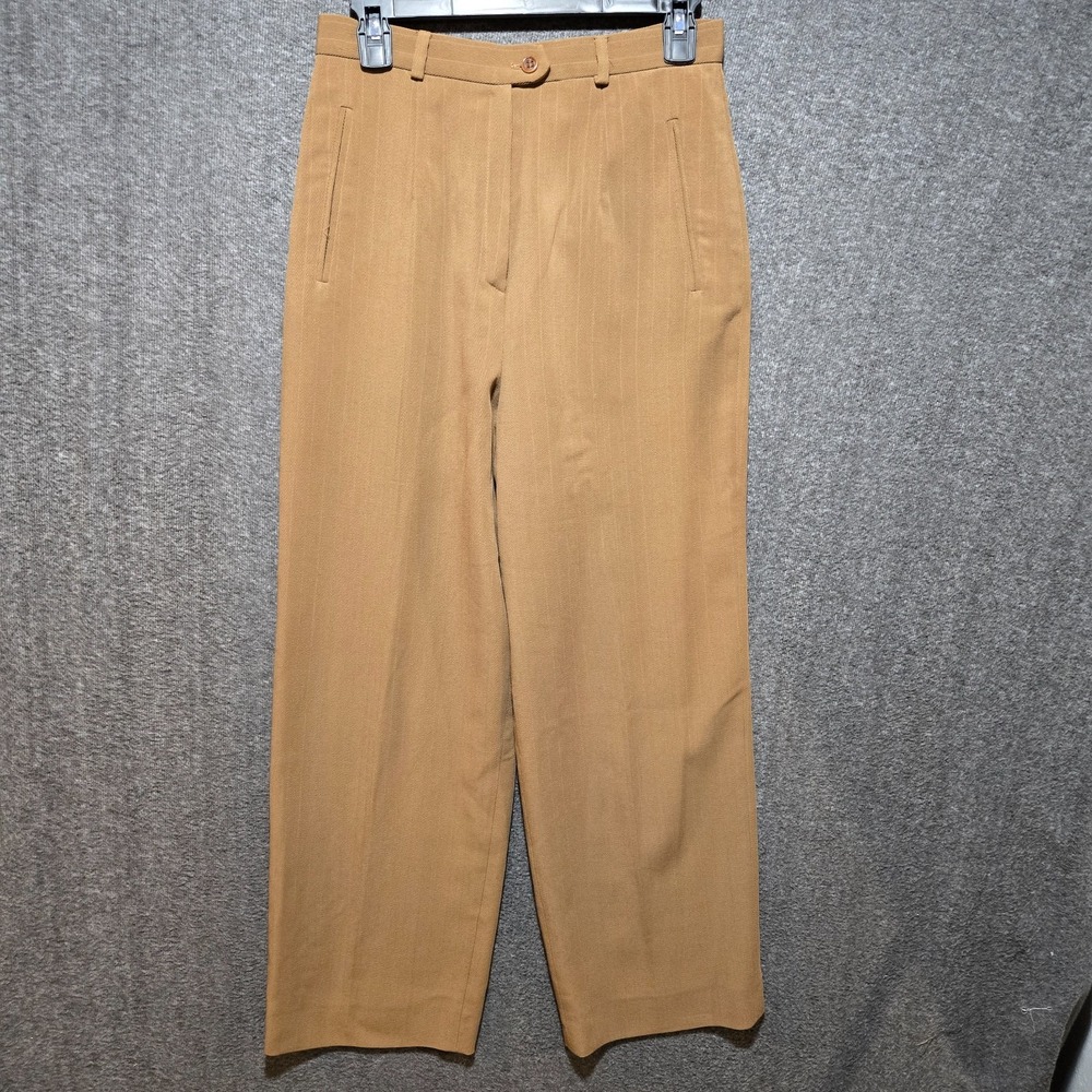 Max Mara Wool Blend Pants Light Brown Stripe Wide Leg Sz 10 W26 Italy Trouser